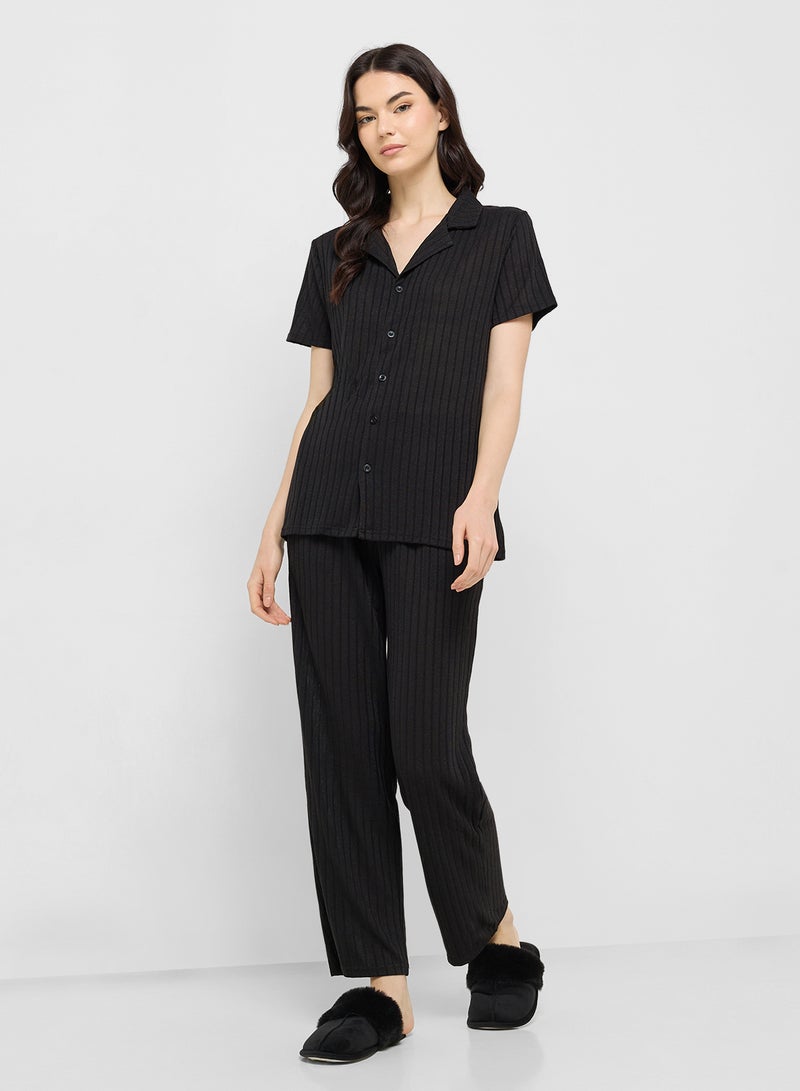 Ginger Textured Button Down Shirt & Pyjama Set  - Image 5