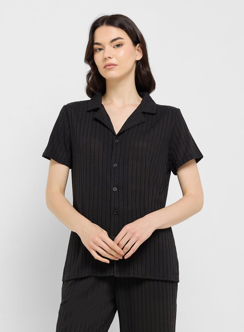 Ginger Textured Button Down Shirt & Pyjama Set  - Image 3