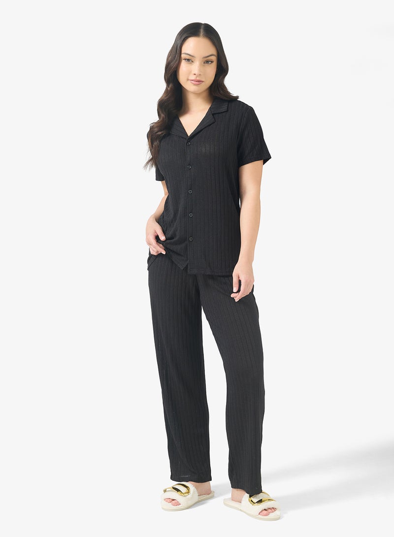 Ginger Textured Button Down Shirt & Pyjama Set - Image 5