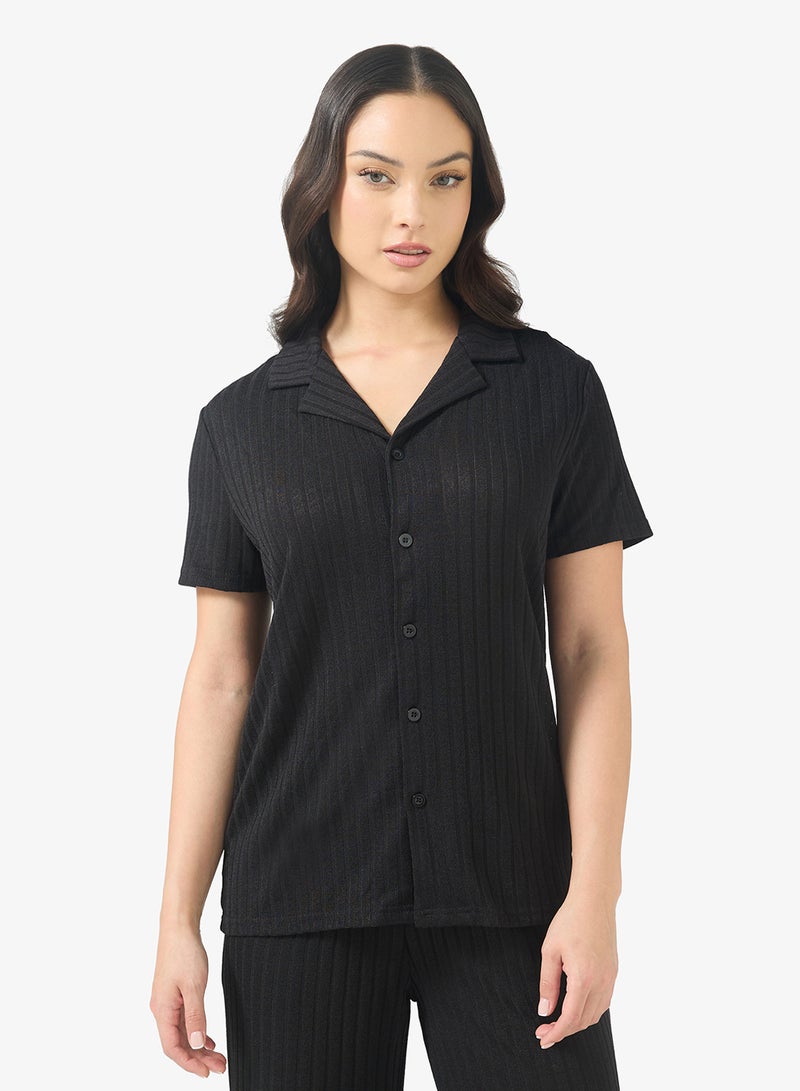 Ginger Textured Button Down Shirt & Pyjama Set - Image 3