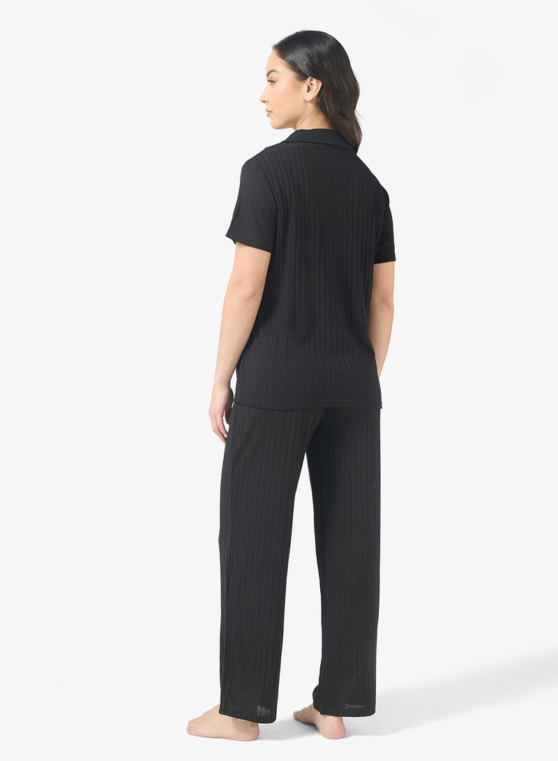 Ginger Textured Button Down Shirt & Pyjama Set - Image 2