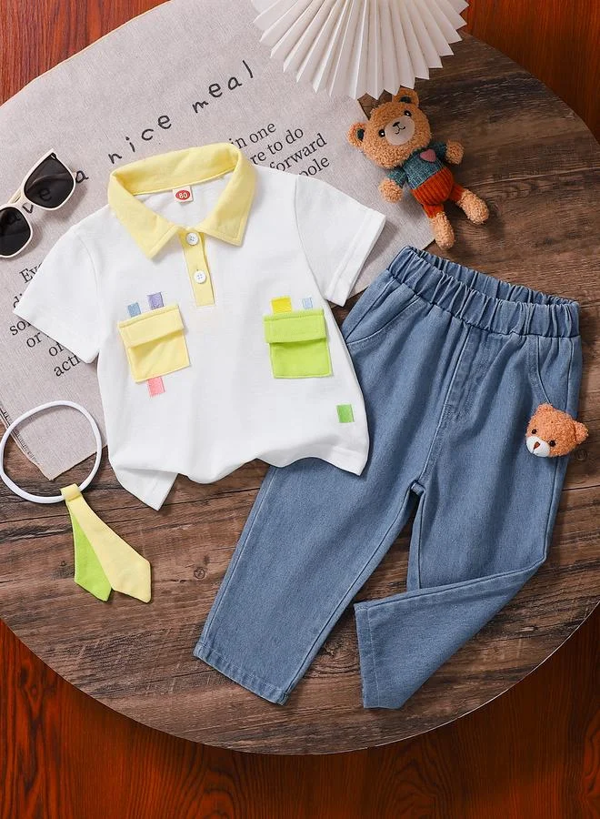 تايك تو Boys Contrast Pocket Polo T-Shirt and Jeans Set
