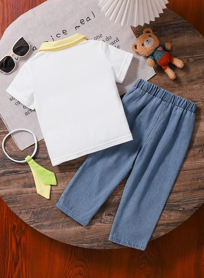 تايك تو Boys Contrast Pocket Polo T-Shirt and Jeans Set