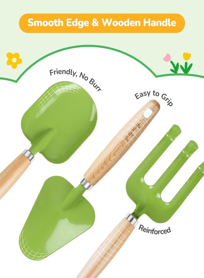 Grenebo -Kids Garden Toy - Includes Metal Trowel, Plant Shovel, Garden Hat, Rake, Apron, Gloves, Watering Can and Tool Bag (Green) - Image 3