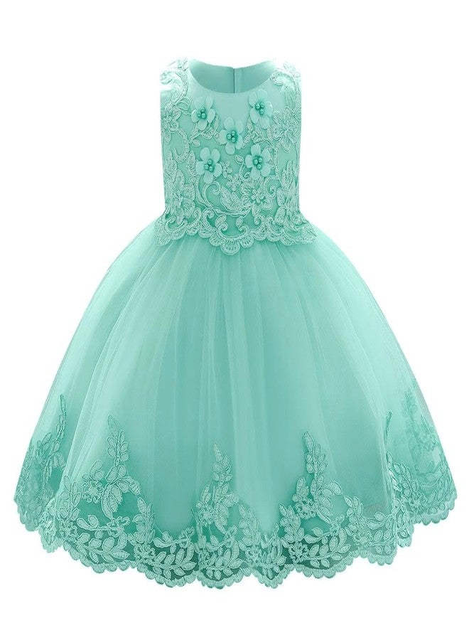 OBEEII Baby Girls Christening Dress Toddler Baptism Gown Wedding Flower Girl Dress First Communion Pageant Tutu Dress Birthday Photoshoot Cake Smash Tulle Dress Light Green-3D Flower 6-12 Months - Image 1