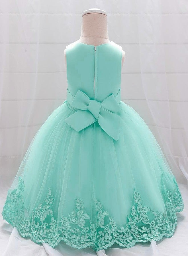 OBEEII Baby Girls Christening Dress Toddler Baptism Gown Wedding Flower Girl Dress First Communion Pageant Tutu Dress Birthday Photoshoot Cake Smash Tulle Dress Light Green-3D Flower 6-12 Months - Image 5