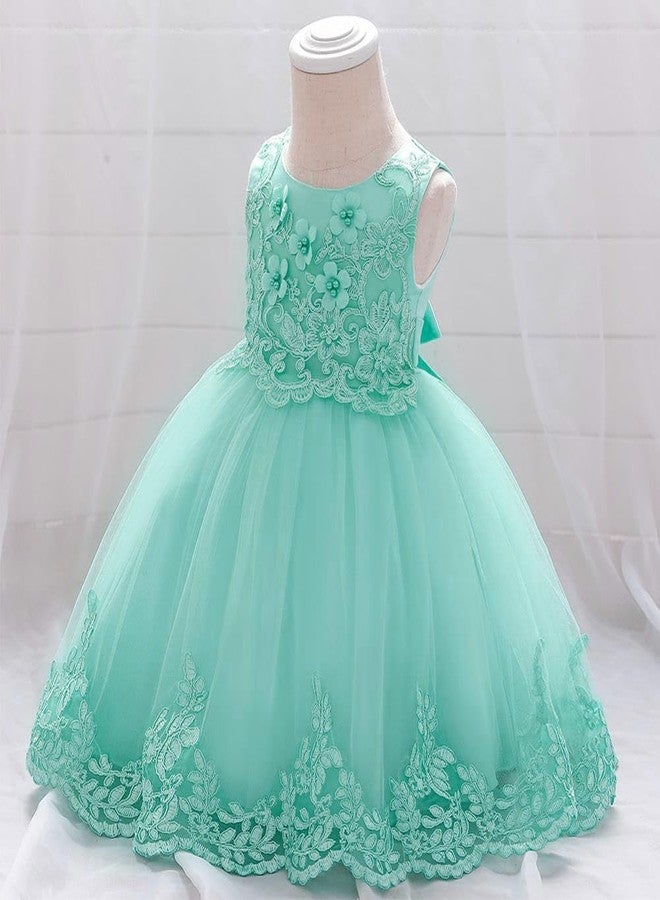 OBEEII Baby Girls Christening Dress Toddler Baptism Gown Wedding Flower Girl Dress First Communion Pageant Tutu Dress Birthday Photoshoot Cake Smash Tulle Dress Light Green-3D Flower 6-12 Months - Image 4