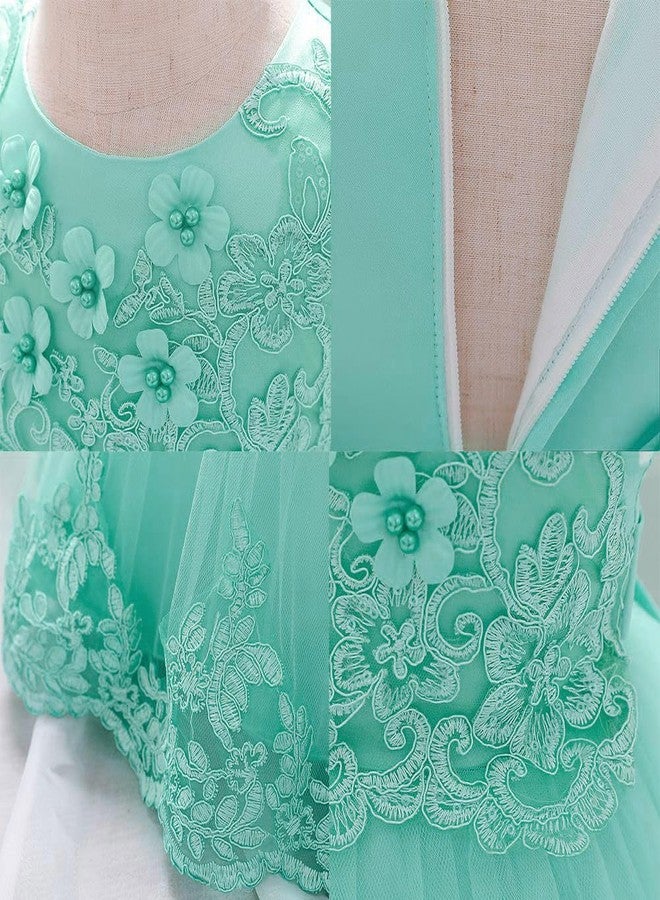 OBEEII Baby Girls Christening Dress Toddler Baptism Gown Wedding Flower Girl Dress First Communion Pageant Tutu Dress Birthday Photoshoot Cake Smash Tulle Dress Light Green-3D Flower 6-12 Months - Image 2