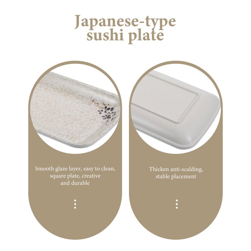 2Pcs 8 Inch Rectangular Melamine Sushi Plates Blue White Porcelain Style Serving Dish Set - Image 4