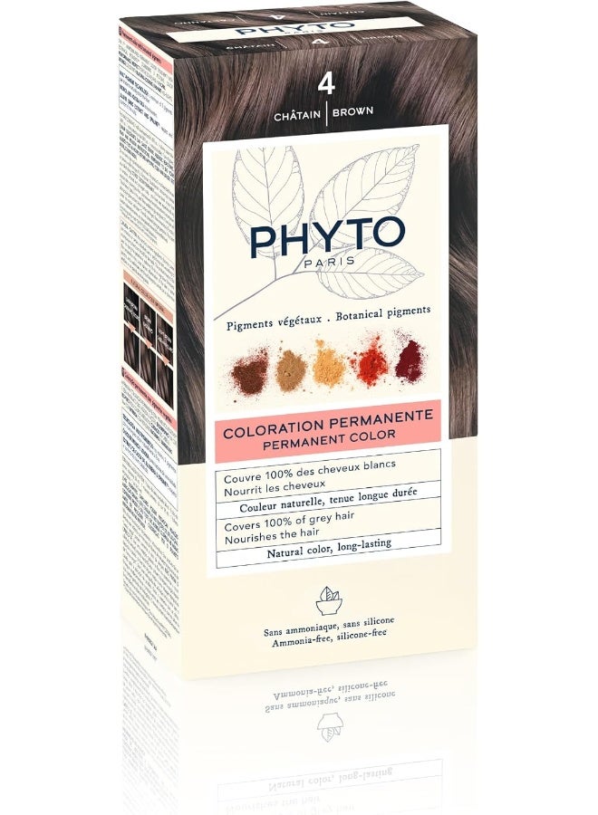 Phyto صبغة شعر طبيعية دائمة من فيتو فيتوكولور 4 بني مع أصباغ نباتية، تغطية 100% للشعر الرمادي، خالية من الأمونيا، خالية من PPD، خالية من السيليكون - Image 1