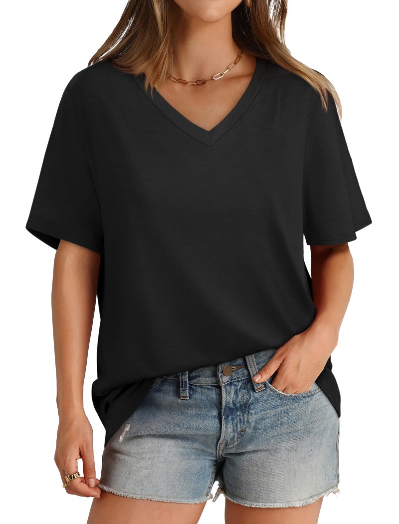 Aokosor T Shirts for Women Loose Fit Summer Tops Trendy Short Sleeve Shirts Plus Size Black 4XL - Image 1