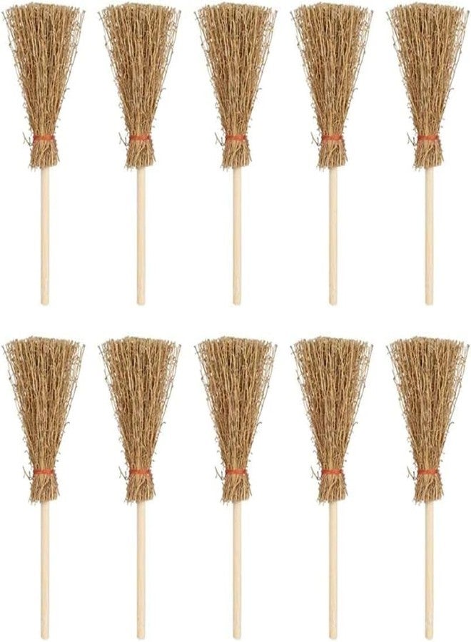 WaigN 10Pcs Mini Brooms, Witch Straw Brooms, Doll House Dollhouse Accessories Props Miniature Artificial, Mini Furniture Halloween Decoration Accessory for Costume Cosplay Party, Dollhouse Décor - Image 1