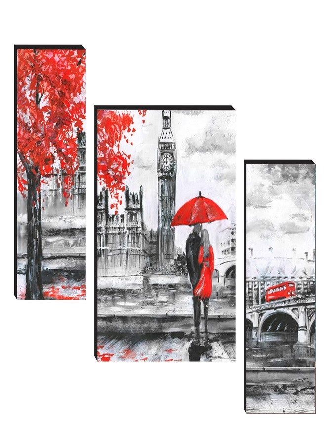 Masstone Romantic Painting For Bedroom | Romantic Couple Street View Wall Art 12x18 inch | Couples Painting Set of 3 | Couple Painting For Wall Decoration - Image 1