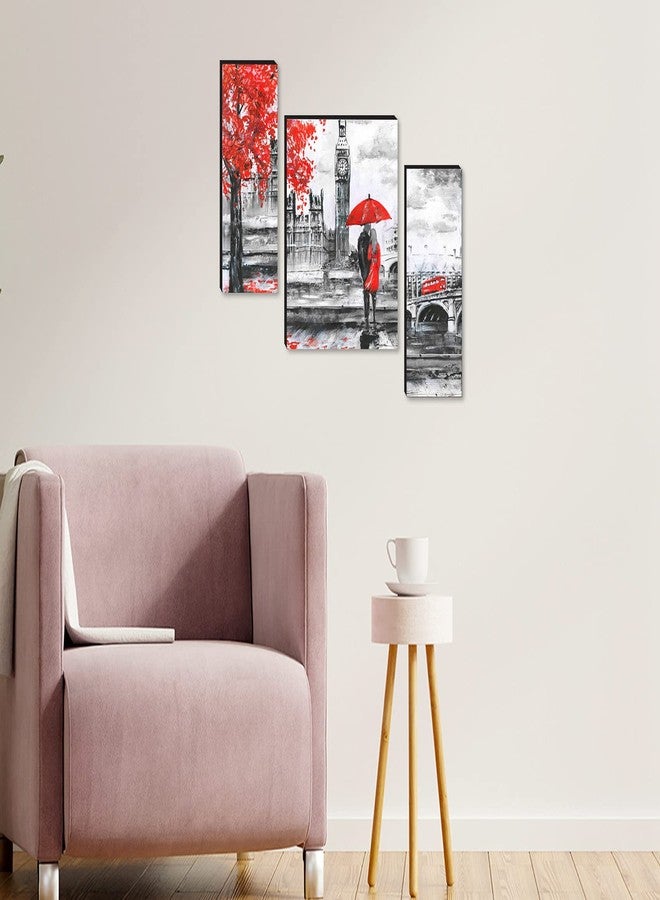 Masstone Romantic Painting For Bedroom | Romantic Couple Street View Wall Art 12x18 inch | Couples Painting Set of 3 | Couple Painting For Wall Decoration - Image 3