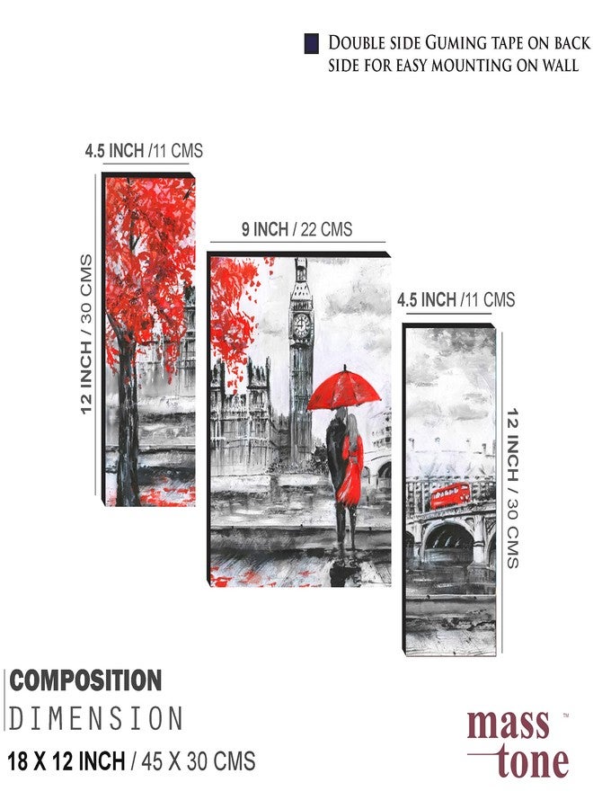 Masstone Romantic Painting For Bedroom | Romantic Couple Street View Wall Art 12x18 inch | Couples Painting Set of 3 | Couple Painting For Wall Decoration - Image 2
