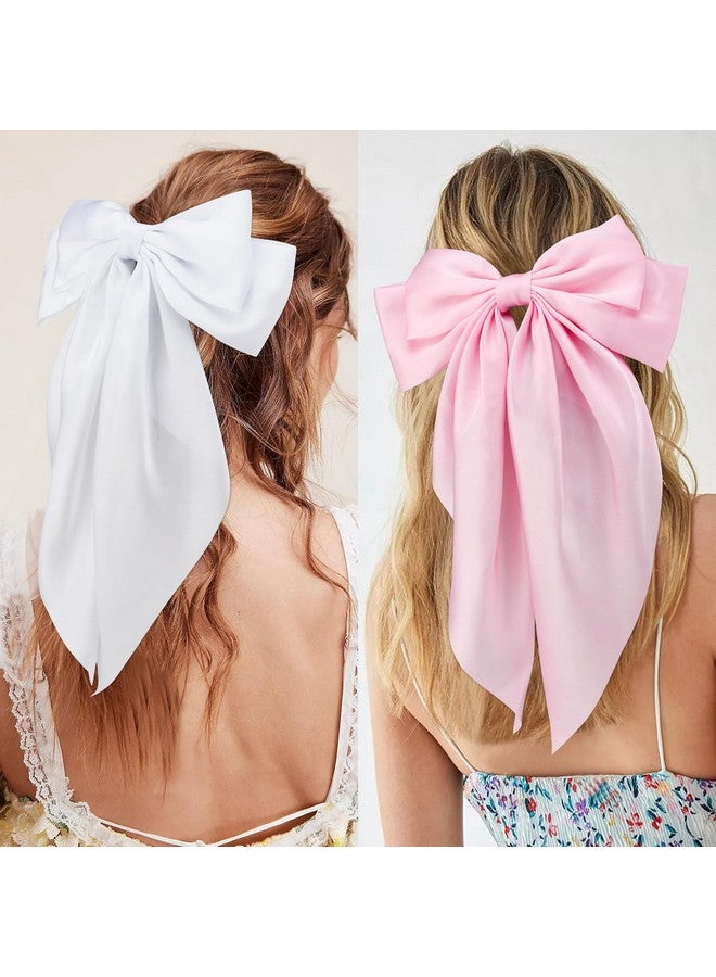 فيلسكرون فيونكات شعر فيلسكرن للنساء والفتيات، 3 قطع، أبيض، وردي، أسود، ساتان حريري، فيونكات شعر كبيرة، مشابك شعر كبيرة، ذيل طويل، فيونكات شعر كبيرة، إكسسوارات - Image 5