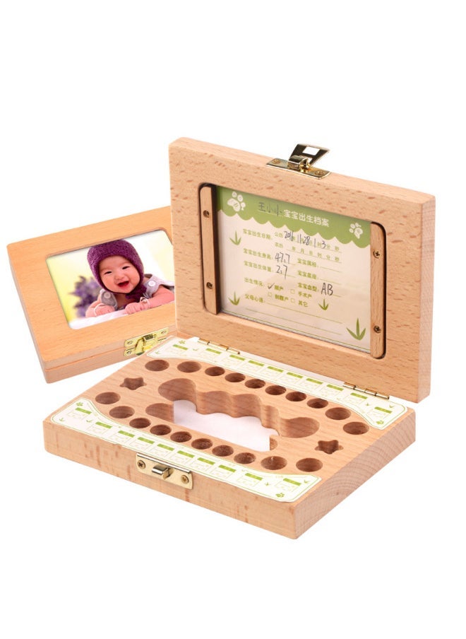 Children's Male And Female Baby Deciduous Teeth Box Wooden Photo Frame For Deciduous Teeth Fetal Hair Collection Memorial Storage Box Tooth Storage Box-Color:Wooden Photo Frame Teeth Storage Box  - Image 1