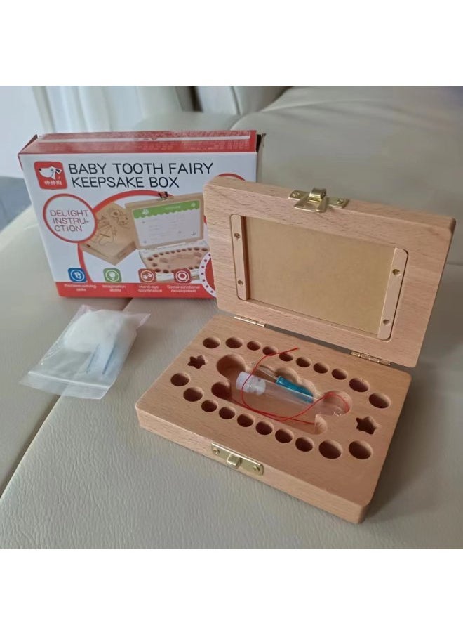 Children's Male And Female Baby Deciduous Teeth Box Wooden Photo Frame For Deciduous Teeth Fetal Hair Collection Memorial Storage Box Tooth Storage Box-Color:Wooden Photo Frame Teeth Storage Box  - Image 2