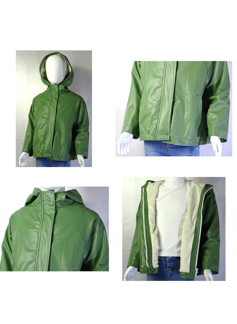 شلــــتر صناعة تركية فاخرة؛ جاكيت جلد للبنات بسحاب لون سادة من مجموعة شلـــتر 35613 - Image 1