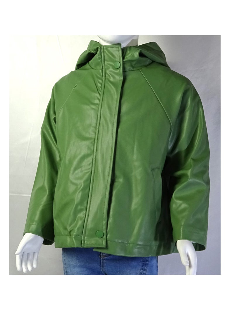 شلــــتر صناعة تركية فاخرة؛ جاكيت جلد للبنات بسحاب لون سادة من مجموعة شلـــتر 35613 - Image 2