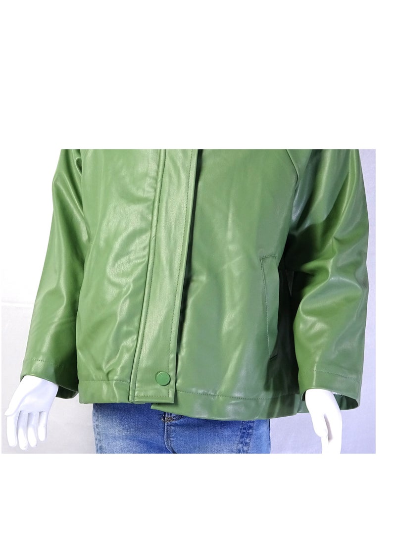 شلــــتر صناعة تركية فاخرة؛ جاكيت جلد للبنات بسحاب لون سادة من مجموعة شلـــتر 35613 - Image 4