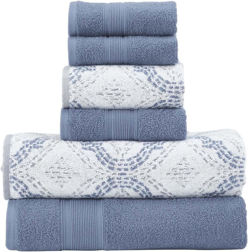Modern Threads Capri 6-Piece Reversible Yarn Dyed Jacquard Towel Set - Bath Towels, Hand Towels, & Washcloths - Super Absorbent & Quick Dry - 100% Combed Cotton, Denim - Image 1
