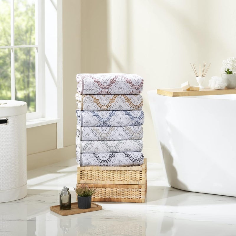 Modern Threads Capri 6-Piece Reversible Yarn Dyed Jacquard Towel Set - Bath Towels, Hand Towels, & Washcloths - Super Absorbent & Quick Dry - 100% Combed Cotton, Denim - Image 4