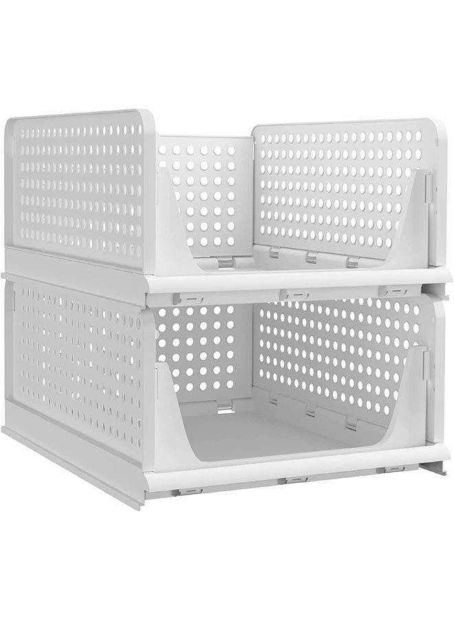 Stackable Plastic Storage Basket-Foldable Closet Organizers Storage Bins  Shelf Storage Container for Wardrobe Cupboard Kitchen Bathroom Office - Image 1