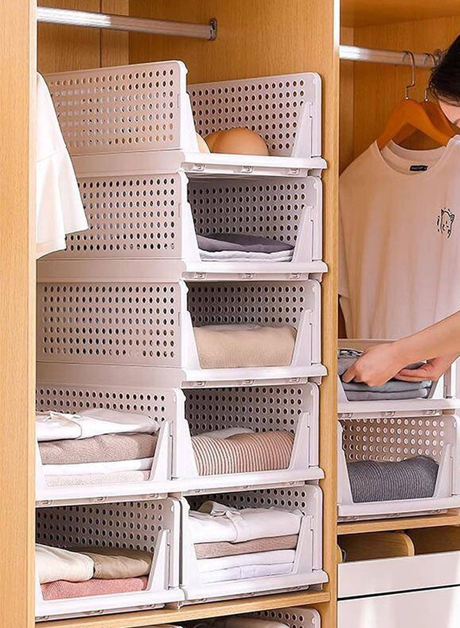 Stackable Plastic Storage Basket-Foldable Closet Organizers Storage Bins  Shelf Storage Container for Wardrobe Cupboard Kitchen Bathroom Office - Image 2