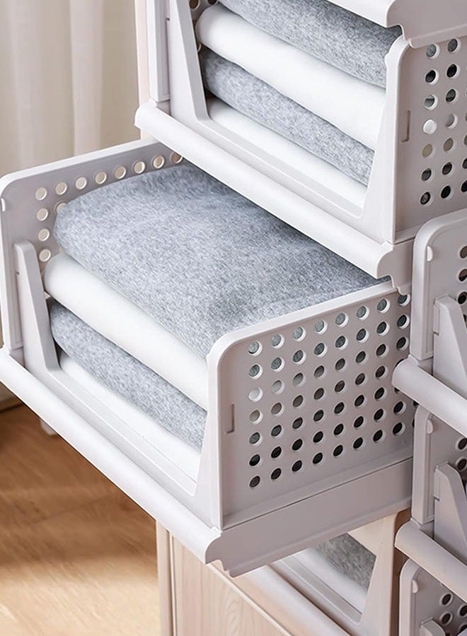 Stackable Plastic Storage Basket-Foldable Closet Organizers Storage Bins  Shelf Storage Container for Wardrobe Cupboard Kitchen Bathroom Office - Image 3