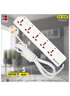 KADRIS Power Strips KD1605S Heavy Duty Extension Cord with 5 way Outlets with switches, Charging Socket with 4 meter Heat resistant  Extension Cord (White)  - Image 1
