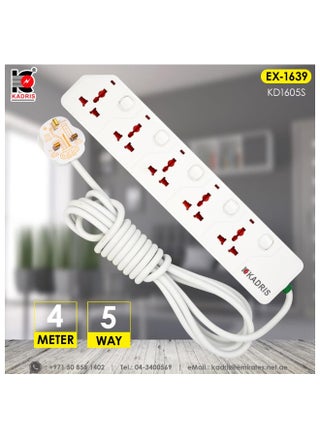 شرائح طاقة KD1605S كابل تمديد ثقيل مع 5 مآخذ مع مفاتيح،Socket شحن مع 4 متر كابل تمديد مقاوم للحرارة (أبيض) - pzsku/ZDCF36D70E67CE94A85DAZ/45/_/1729497687/3b5cb20d-cc6e-4aed-87b2-3a7b496d37ac