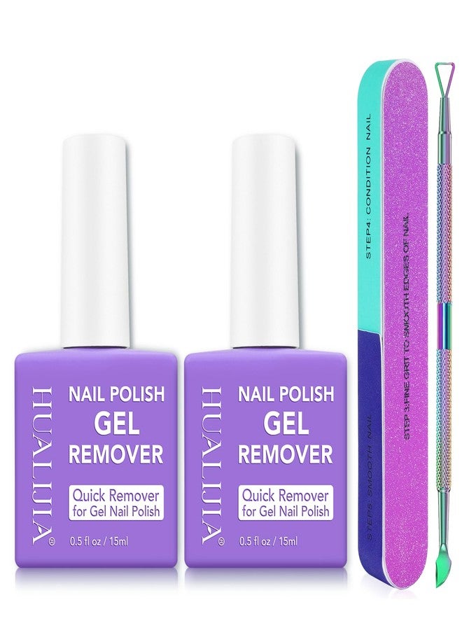 HUALIJIA 2 Pack Gel Nail Polish Remover Kit, Gel Polish Remover for Nails - Quickily and Easily Removes Gel Nail Polish at Home in 2-5 Mins - No Need for Foil, Soaking or Wrapping,15ml - Image 1