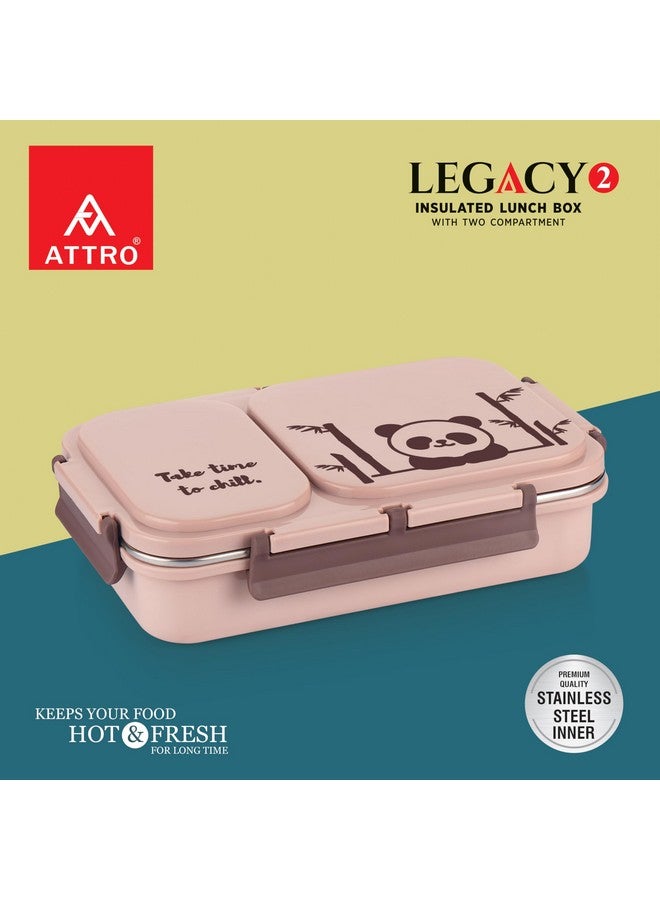 ATTRO صندوق غداء معزول ATTRO Legacy 2 مع قسمين خالي من BPA، مناسب للطعام، مثالي للمدرسة، النزهات، المكتب والأنشطة الخارجية - 600 مل خوخي، فولاذ مقاوم للصدأ - Image 3