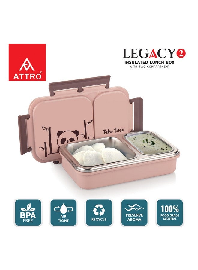 ATTRO صندوق غداء معزول ATTRO Legacy 2 مع قسمين خالي من BPA، مناسب للطعام، مثالي للمدرسة، النزهات، المكتب والأنشطة الخارجية - 600 مل خوخي، فولاذ مقاوم للصدأ - Image 2