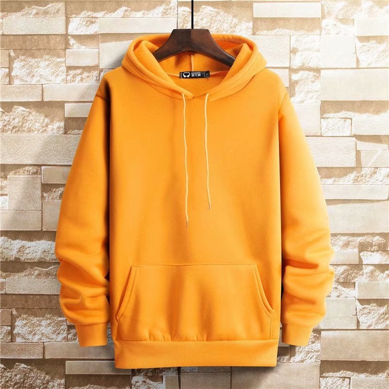 Sweat Mens Hooded Spring and Autumn Ins Student Hong Kong Style Solid Color fleece-lined Thickened Loose plus size Blank Top for Couple Yellow