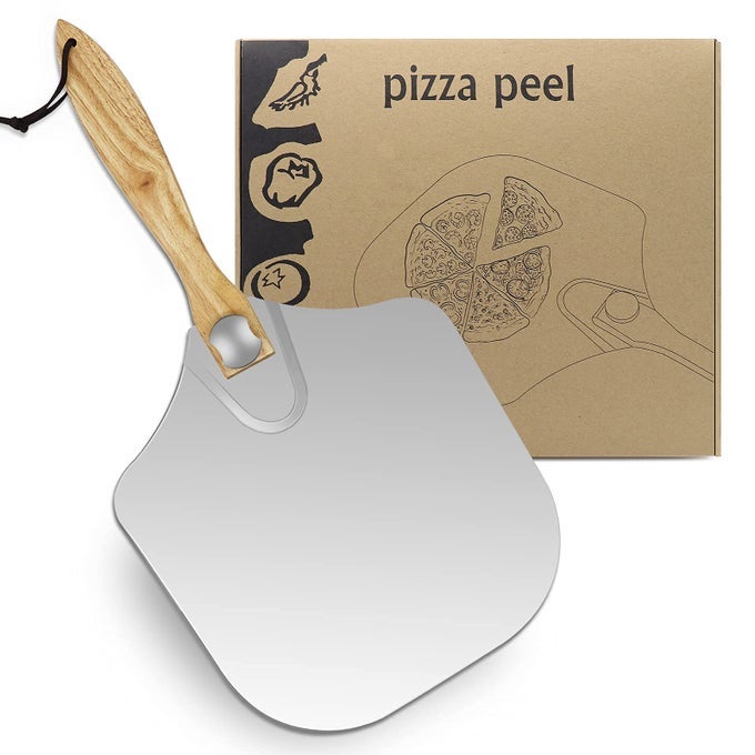 PIZZA PEEL ALUMINUM METAL PIZZA PADDLE WITH FOLDABLE WOOD HANDLE EASY STORAGE PIZZA SHOVEL 12 INCH FOR BAKING HOMEMADE PIZZA