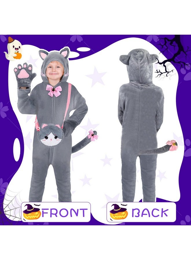 Gifts2U Halloween Cat Costume For Girls, Kids Onesie Costume With Pink Cat Ears, Cat Tail, Paws, Bow Ties And Purse Bag, Gifts For Halloween, Birthday Or Any Costume Occasion（5-6Years  - Image 2