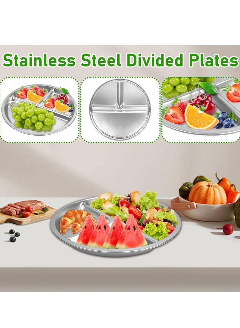 يلا جوي أطباق الأطفال المصنوعة من الفولاذ المقاوم للصدأ، طبق من الفولاذ المقاوم للصدأ، طبق من الفولاذ المقاوم للصدأ مقسم للكبار والأطفال، للتخييم والغداء والعشاء （4 قطع） - Image 2