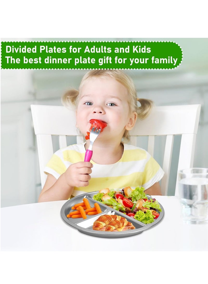 يلا جوي أطباق الأطفال المصنوعة من الفولاذ المقاوم للصدأ، طبق من الفولاذ المقاوم للصدأ، طبق من الفولاذ المقاوم للصدأ مقسم للكبار والأطفال، للتخييم والغداء والعشاء （4 قطع） - Image 4