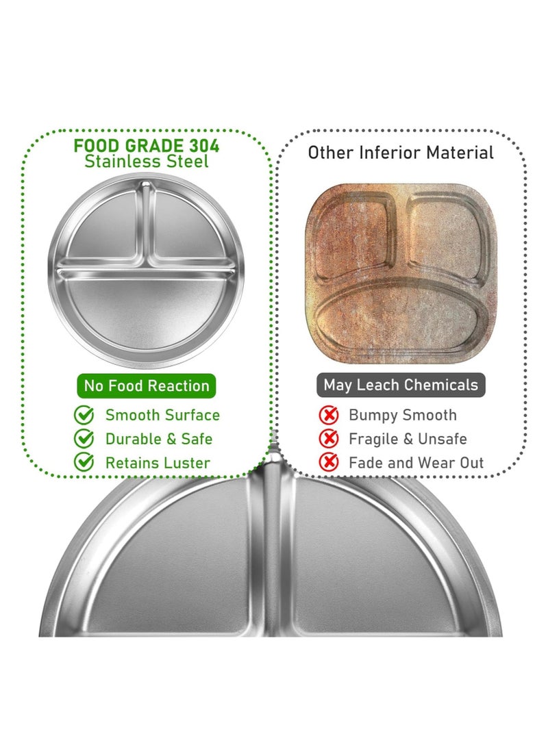 يلا جوي أطباق الأطفال المصنوعة من الفولاذ المقاوم للصدأ، طبق من الفولاذ المقاوم للصدأ، طبق من الفولاذ المقاوم للصدأ مقسم للكبار والأطفال، للتخييم والغداء والعشاء （4 قطع） - Image 5
