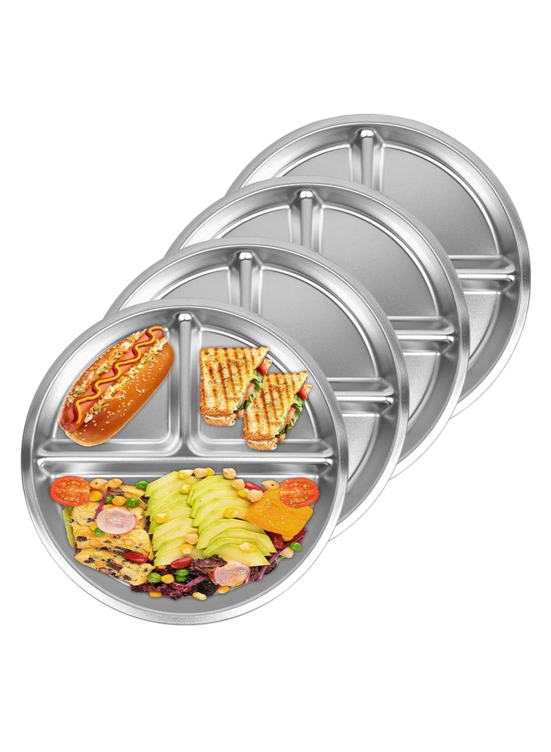 يلا جوي أطباق الأطفال المصنوعة من الفولاذ المقاوم للصدأ، طبق من الفولاذ المقاوم للصدأ، طبق من الفولاذ المقاوم للصدأ مقسم للكبار والأطفال، للتخييم والغداء والعشاء （4 قطع） - Image 1