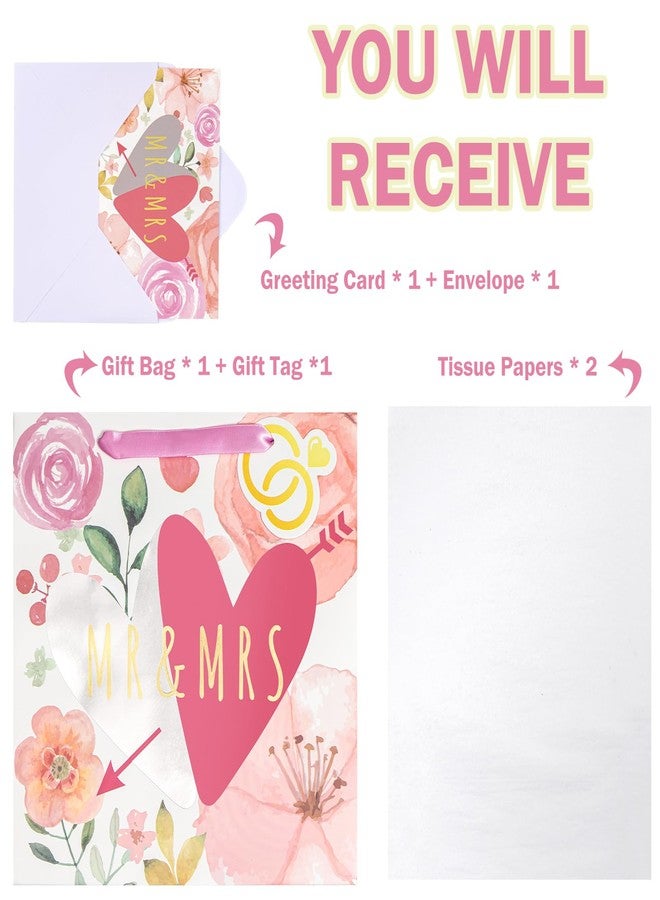 WRAPAHOLIC 10.5" Medium Gift Bags with Card and Tissue Paper - Mr & Mrs Design for Weddings, Engagements, Bridal Showers, Anniversary, Gift Wrap - Image 3