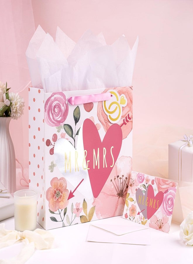 WRAPAHOLIC 10.5" Medium Gift Bags with Card and Tissue Paper - Mr & Mrs Design for Weddings, Engagements, Bridal Showers, Anniversary, Gift Wrap - Image 4