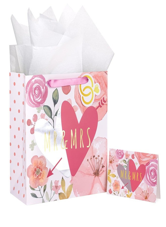 WRAPAHOLIC 10.5" Medium Gift Bags with Card and Tissue Paper - Mr & Mrs Design for Weddings, Engagements, Bridal Showers, Anniversary, Gift Wrap - Image 1