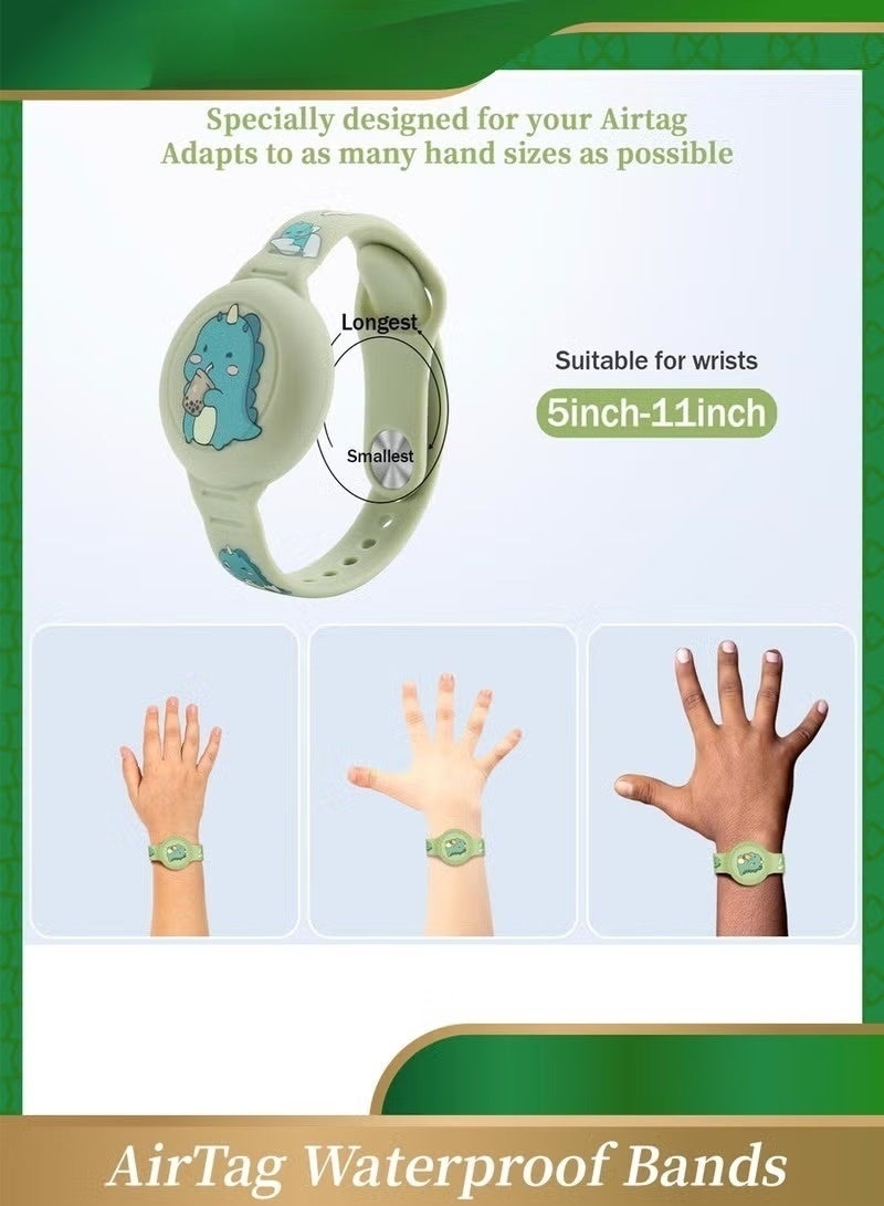joybuy 2 Pack AirTag Waterproof Bands, Compatible with Apple AirTag Cartoon Pattern, GPS Protective Cover, Green Dinosaur/Blue Shark - Image 4