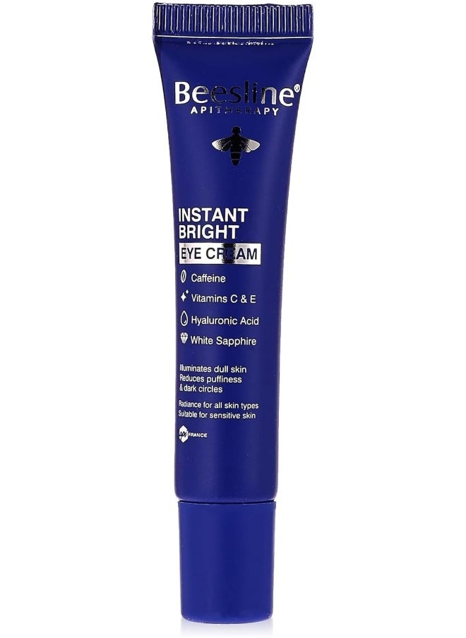 Beesline Beesline Instant Bright Eye Cream for Anti Aging, Wrinkles and Dark Circle, Caffeine Vitamins C & E Hyaluronic Acid White Sapphire, Suitable for Sensitive Skin, 15ml  - Image 1