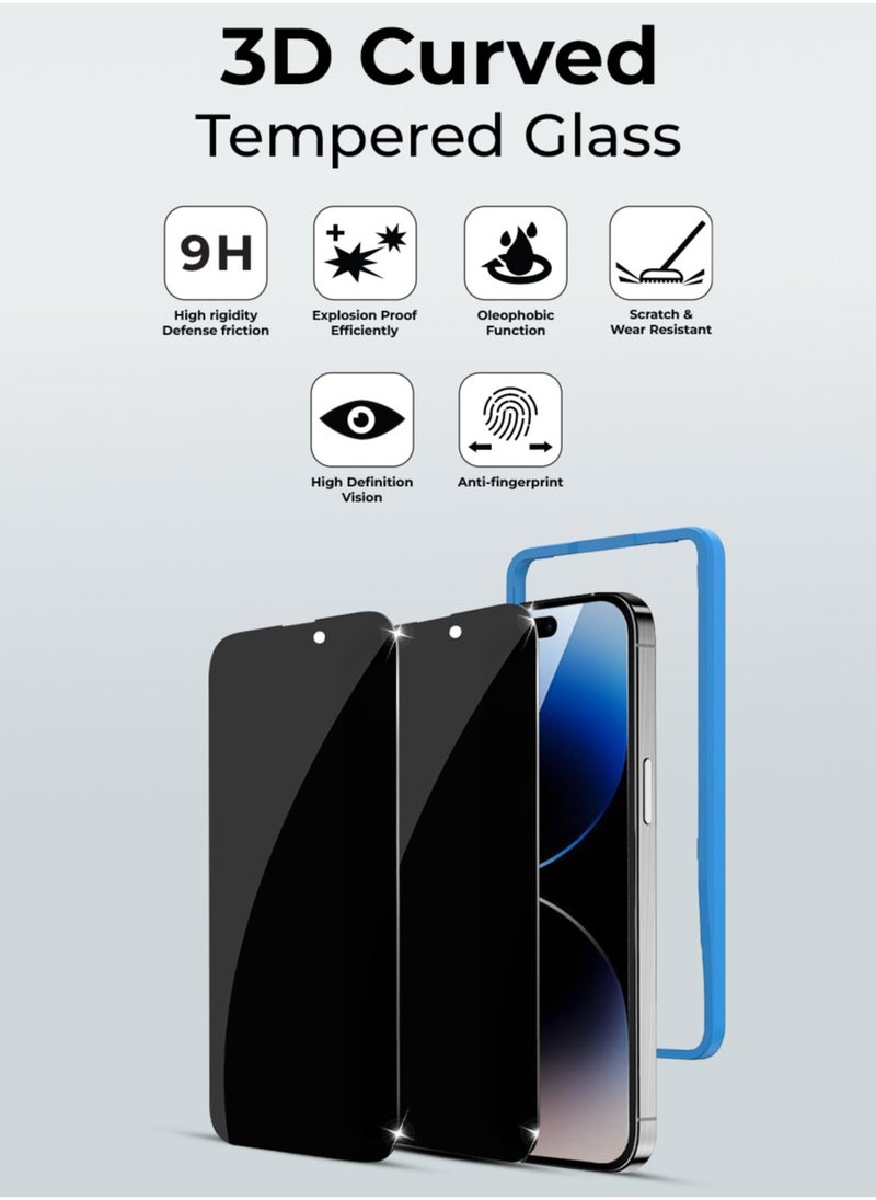 glassology - 2Pack iPhone 16 Plus Privacy Screen Protector for 6.9 Easy Install, Case-Friendly, Anti-Spy, Anti-Fingerprint, Bubble Free, 100% Privacy Protection, Includes Installation Tool - Image 1