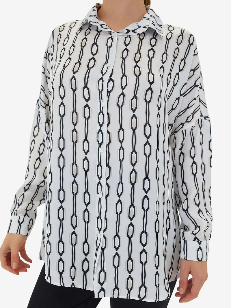 Big Dart White Oversized Satin Button-Front Shirt for Women | Best Price UAE