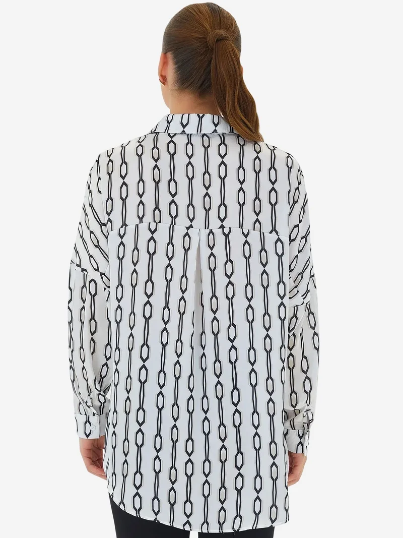 Big Dart White Oversized Satin Button-Front Shirt for Women | Best Price UAE